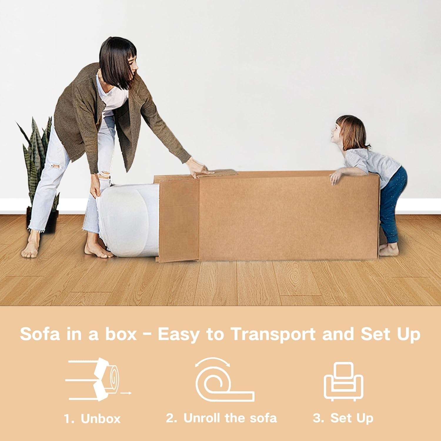 Sofa-In-A-Box, Memory Foam 3-Seater Couch, No Installation & Easy to Transport, Deep Seat Modern Sofa with Corduroy Fabric, Couch for Living Room, Bedroom, Apartment, Home Office, Brown-3