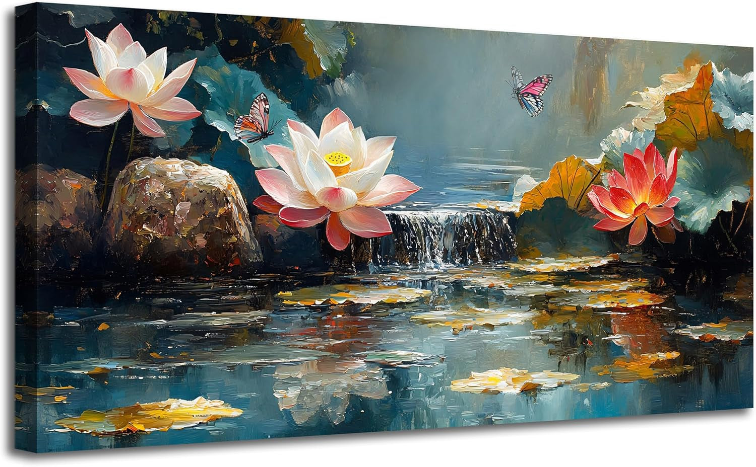 Lotus Canvas Wall Art 58x29 Vibrant Landscape Textured-1