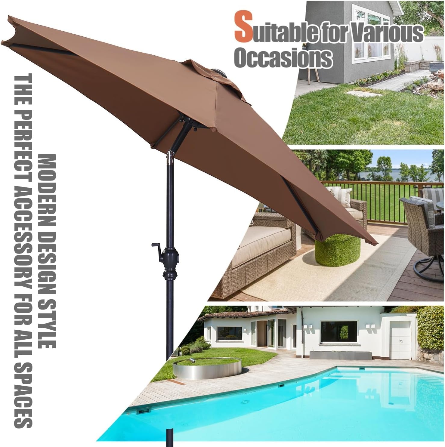 7.5 Foot Aluminum Patio Umbrella Tilt Crank Outdoor Shade-3