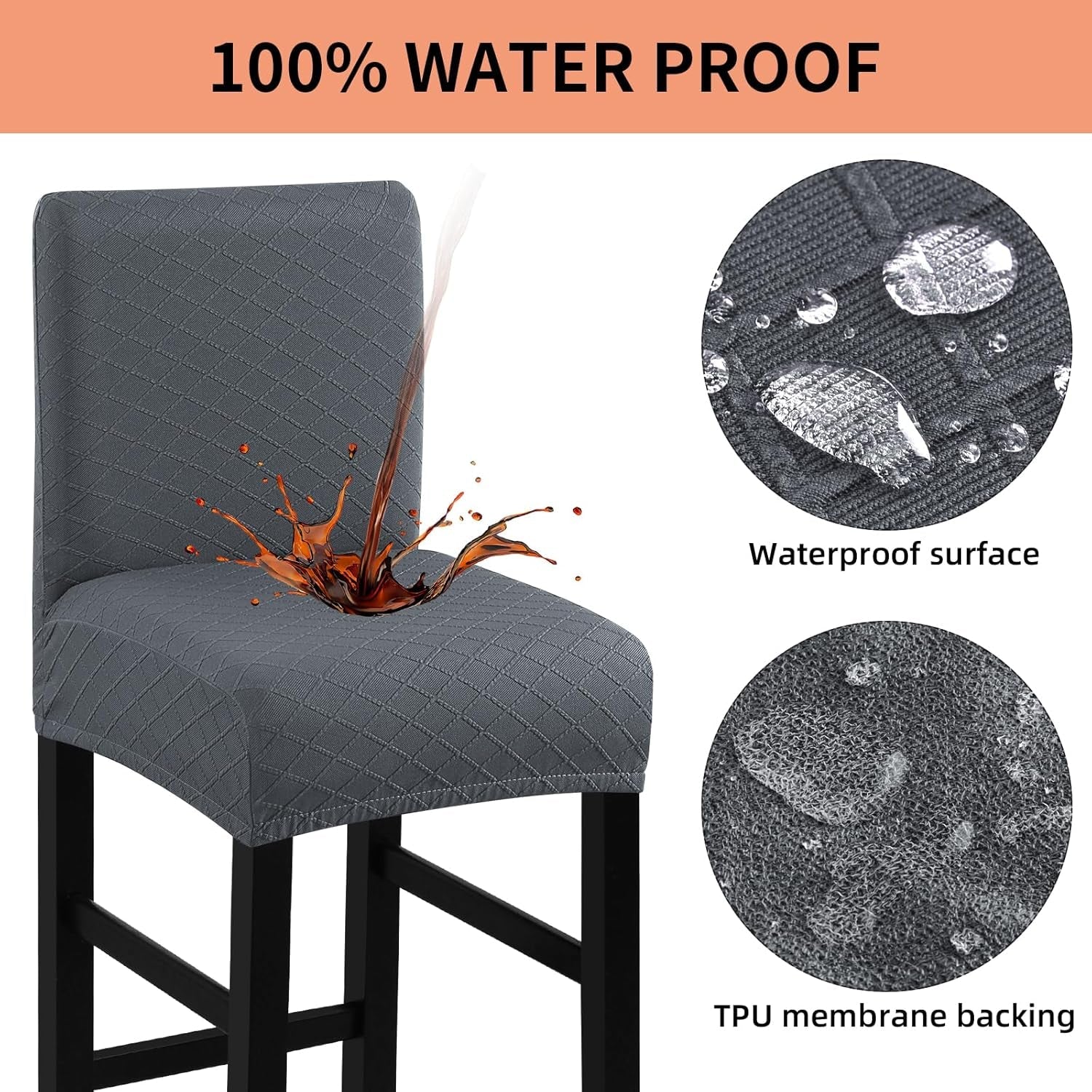 Waterproof Bar Stool Covers Grey Slipcovers 4 Pack Set-2