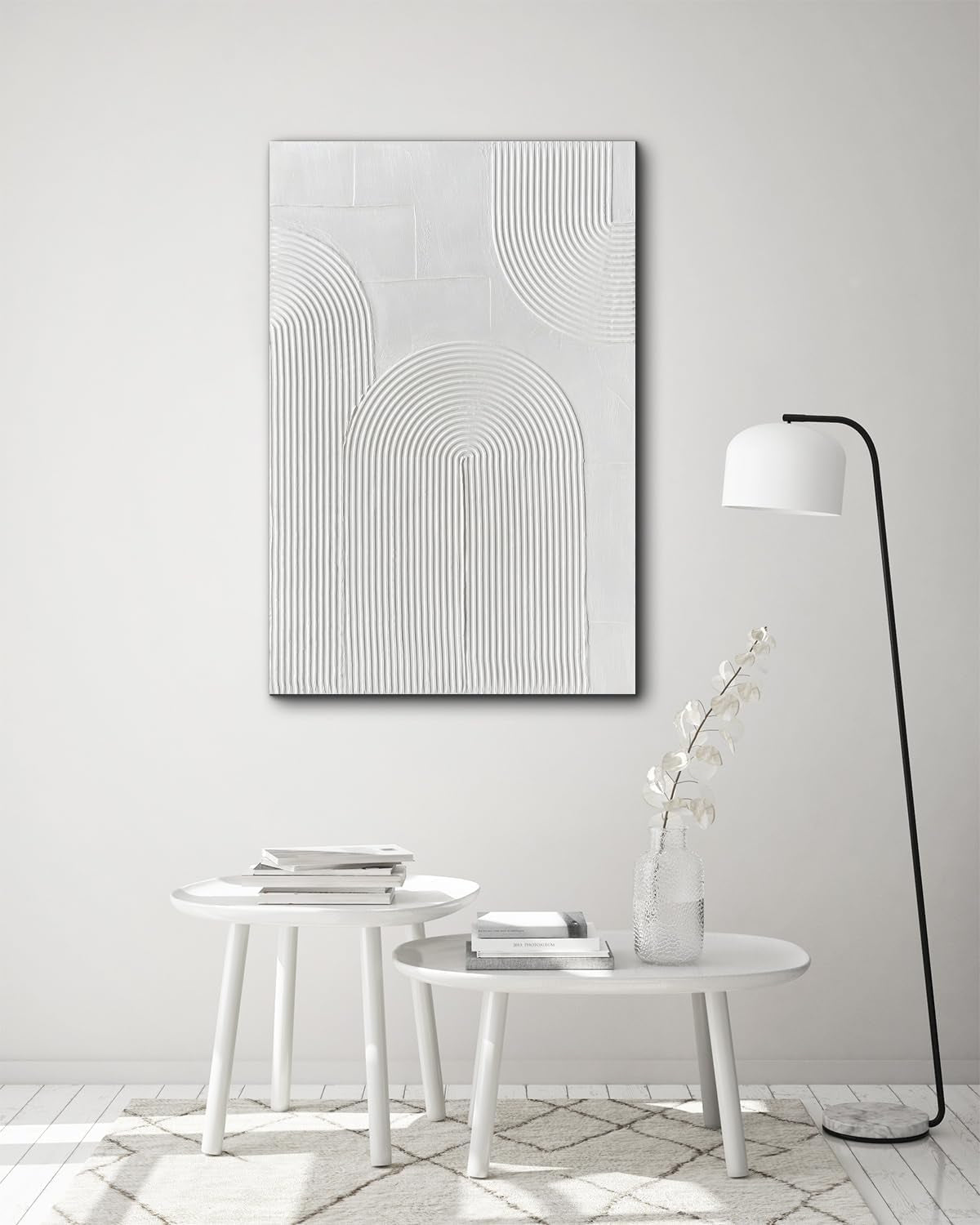White Textured Abstract Minimalist Wall Art 24x36 Inches-2