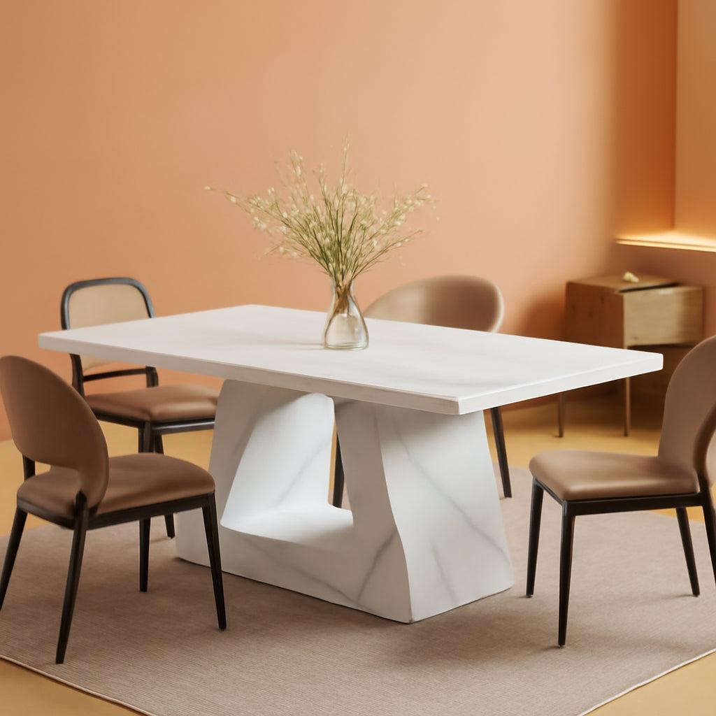 63 Inch White Faux Marble Rectangular Dining Table-0