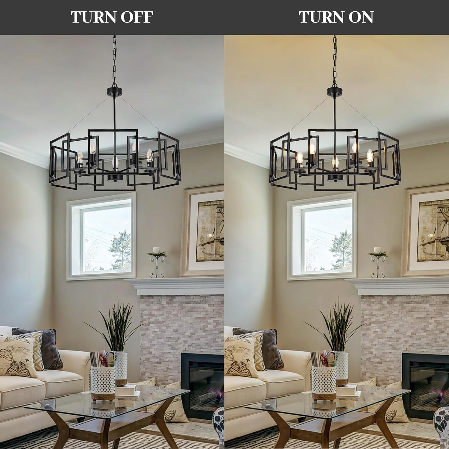 5 Light Black Geometric Chandelier Adjustable Height-2