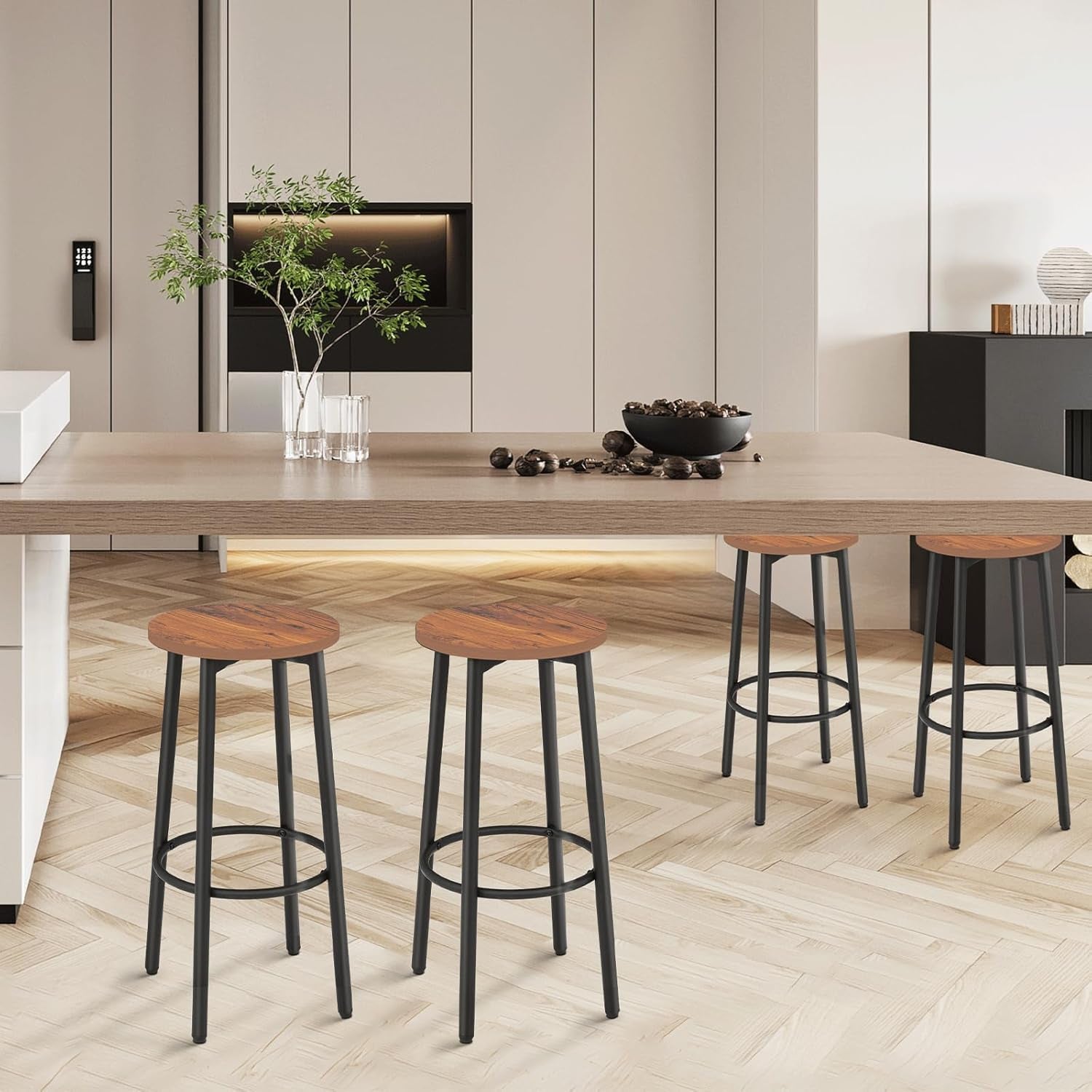 Brown Wood Bar Stools 25.5 Round Counter Height Backless-1