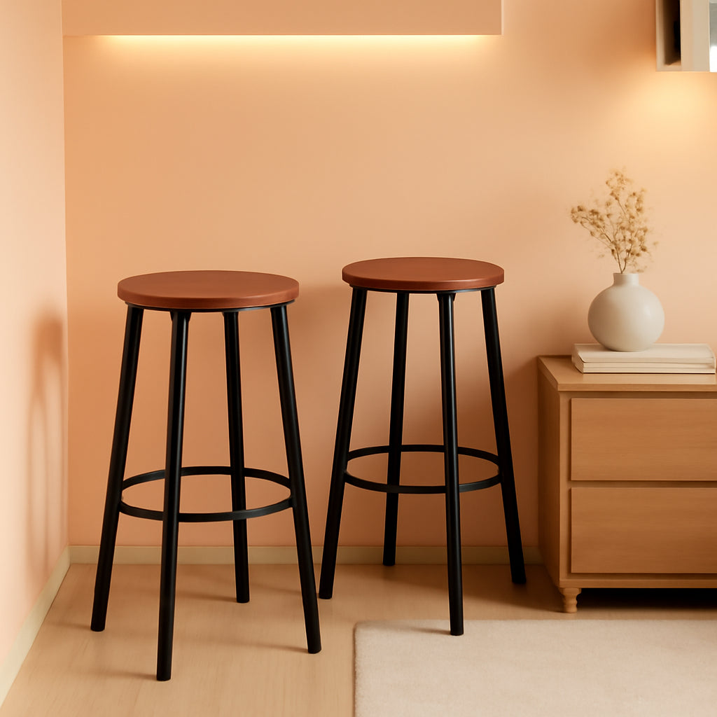Brown Wood Bar Stools 25.5 Round Counter Height Backless-0