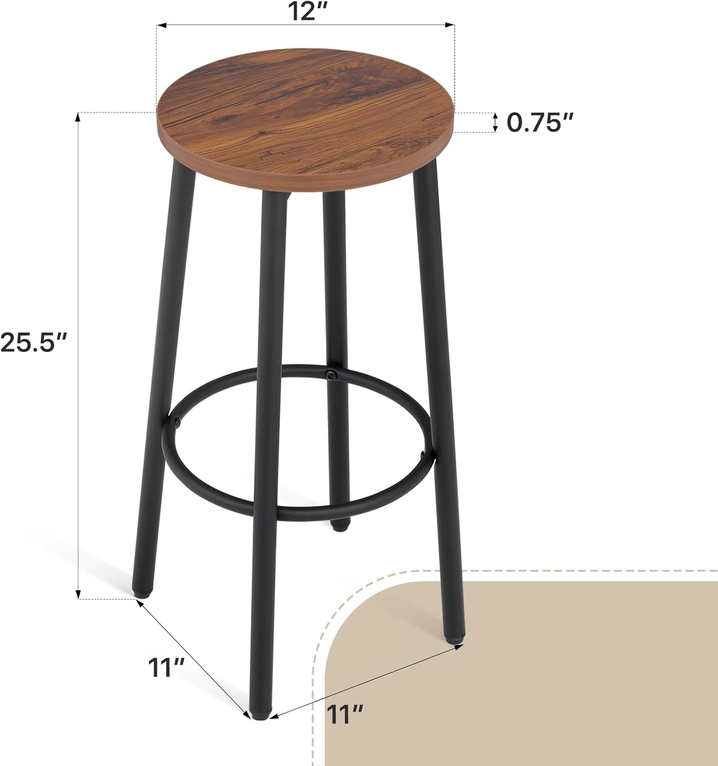 Brown Wood Bar Stools 25.5 Round Counter Height Backless-2