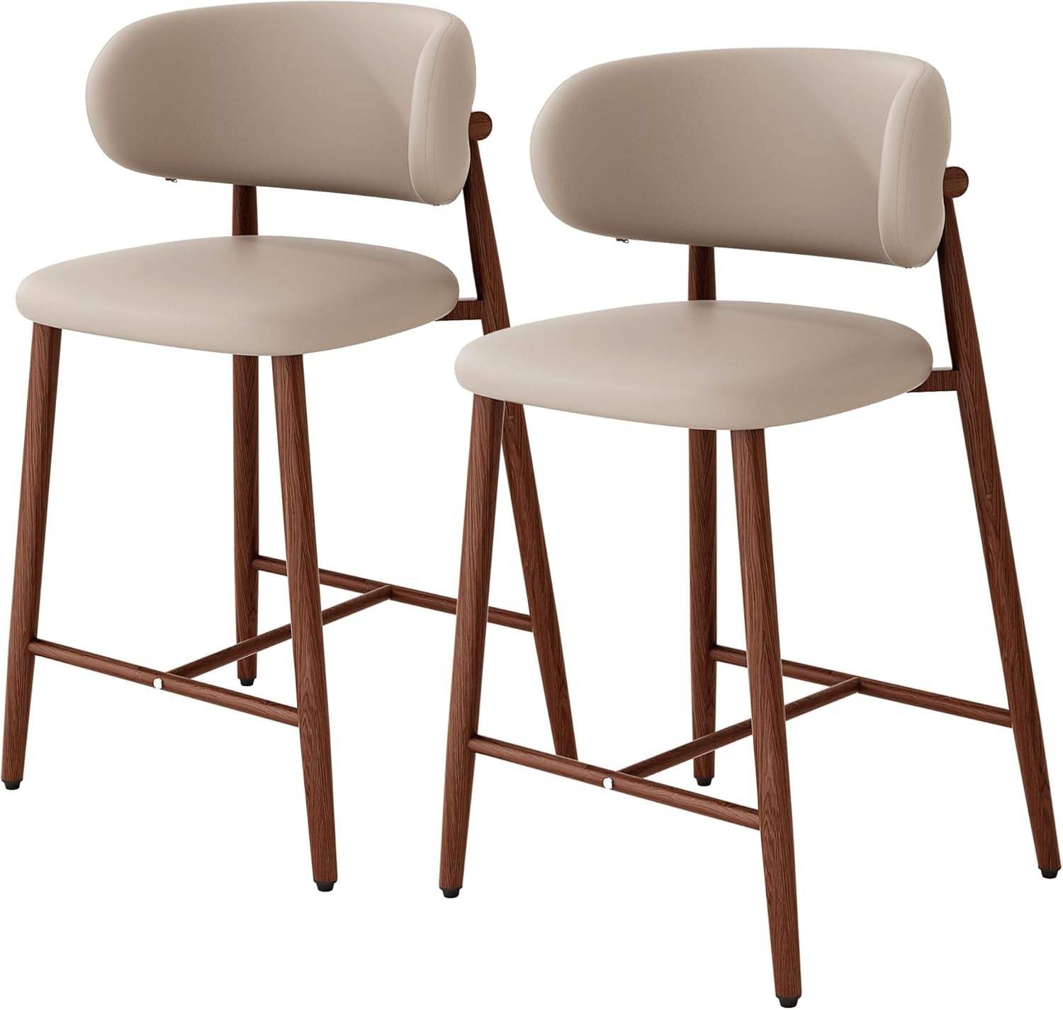 Bar Stools Set of 2 Counter Height Barstool Metal Kitchen Counter Height Bar Stool Island Chairs 26 Inch, Walnut/Khaki-0