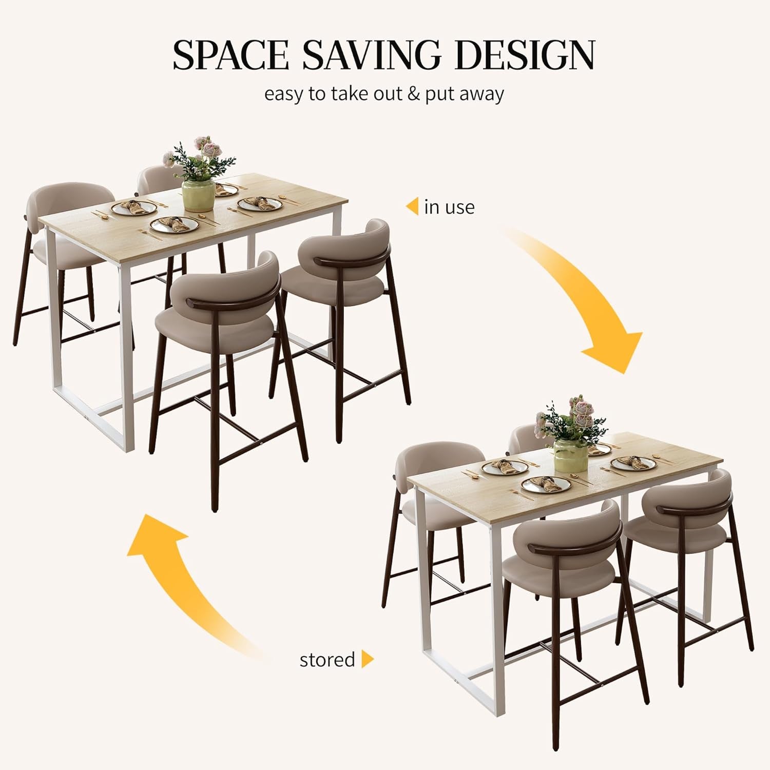 Bar Stools Set of 2 Counter Height Barstool Metal Kitchen Counter Height Bar Stool Island Chairs 26 Inch, Walnut/Khaki-2