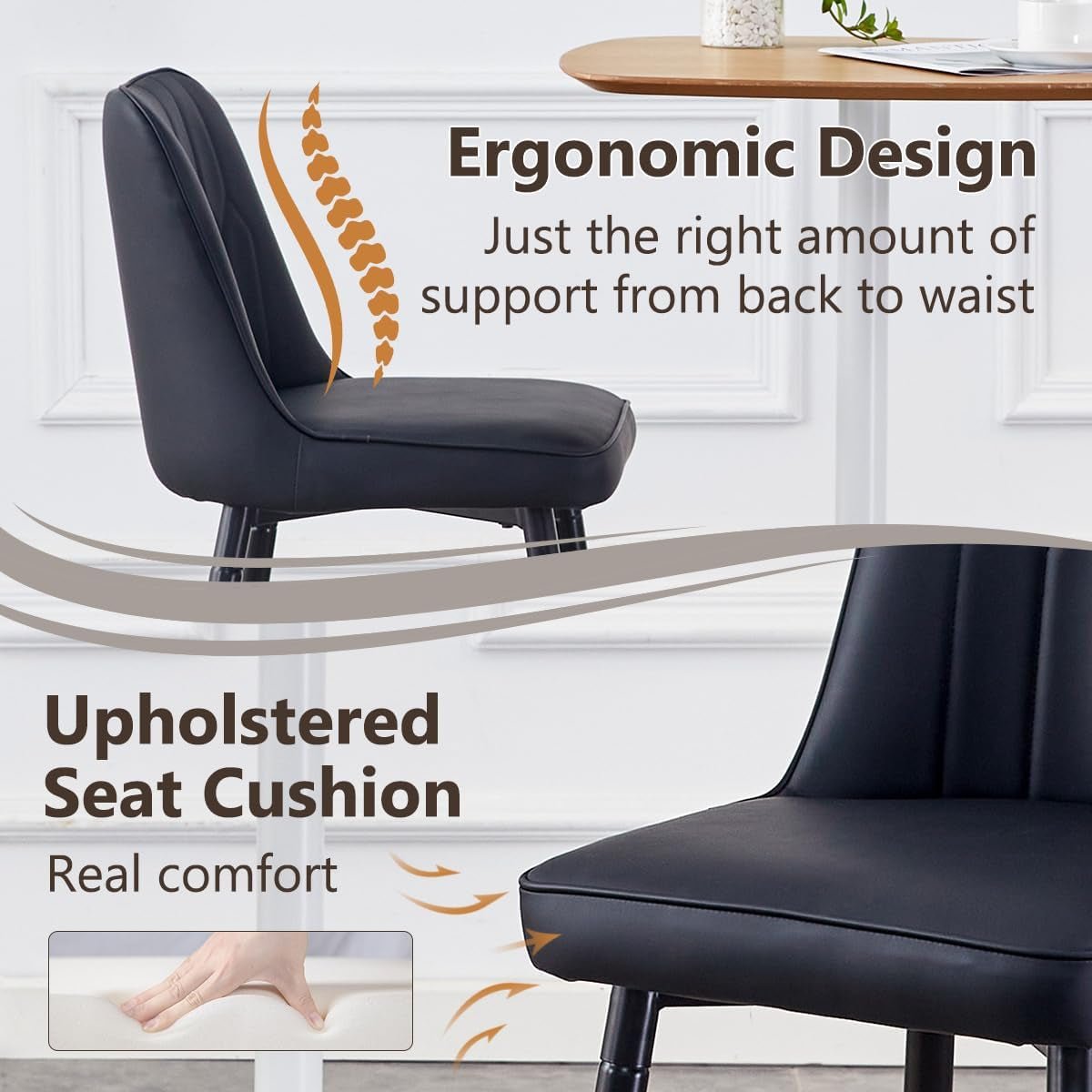 27 Inch Black Counter Height Bar Stool Set With Back Faux Leather-3