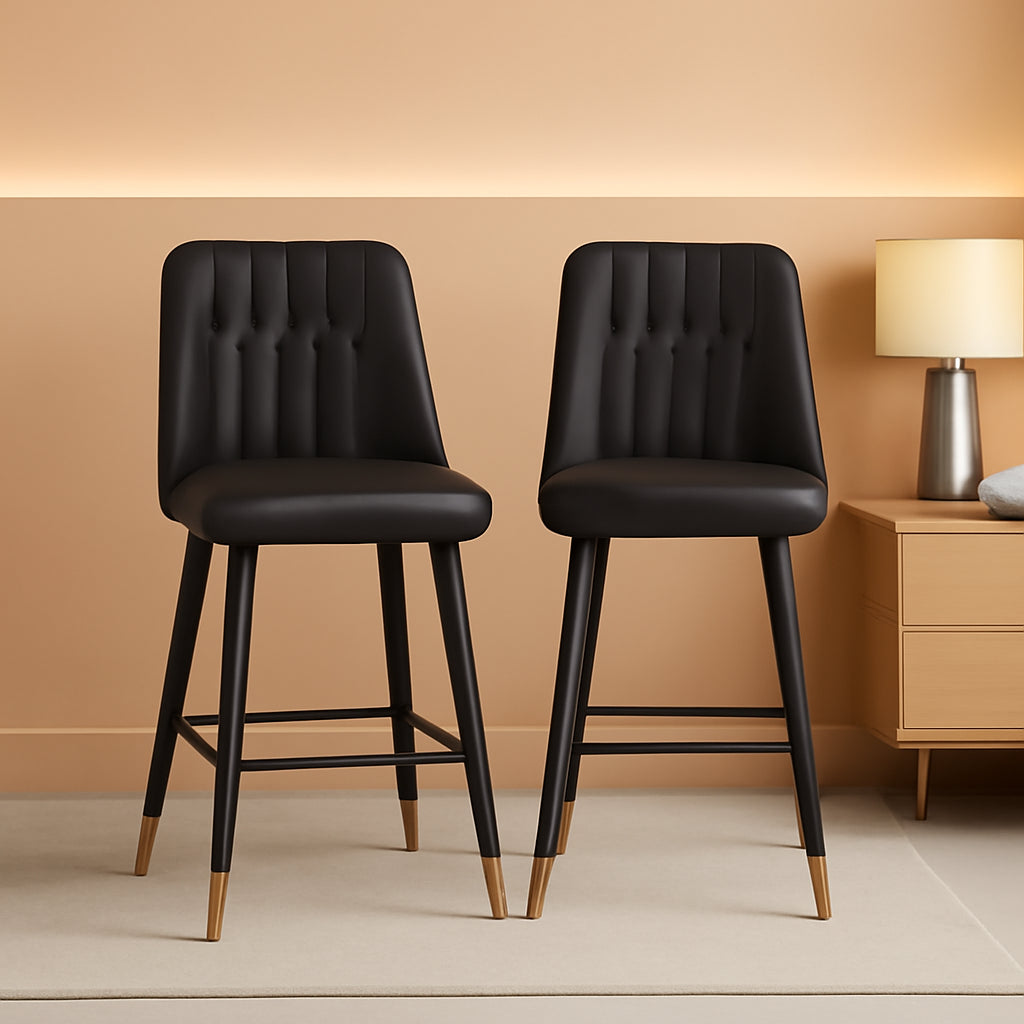 27 Inch Black Counter Height Bar Stool Set With Back Faux Leather-0
