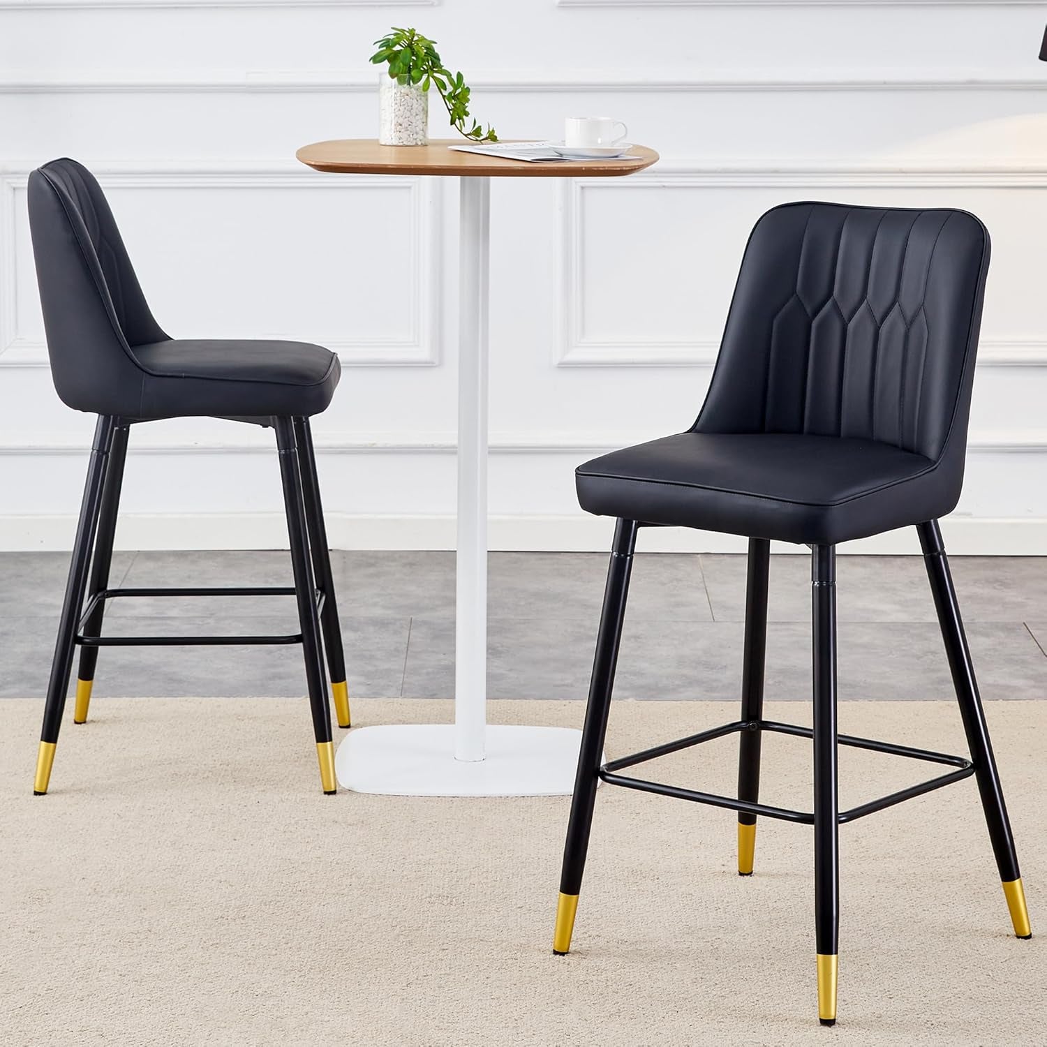 27 Inch Black Counter Height Bar Stool Set With Back Faux Leather-2