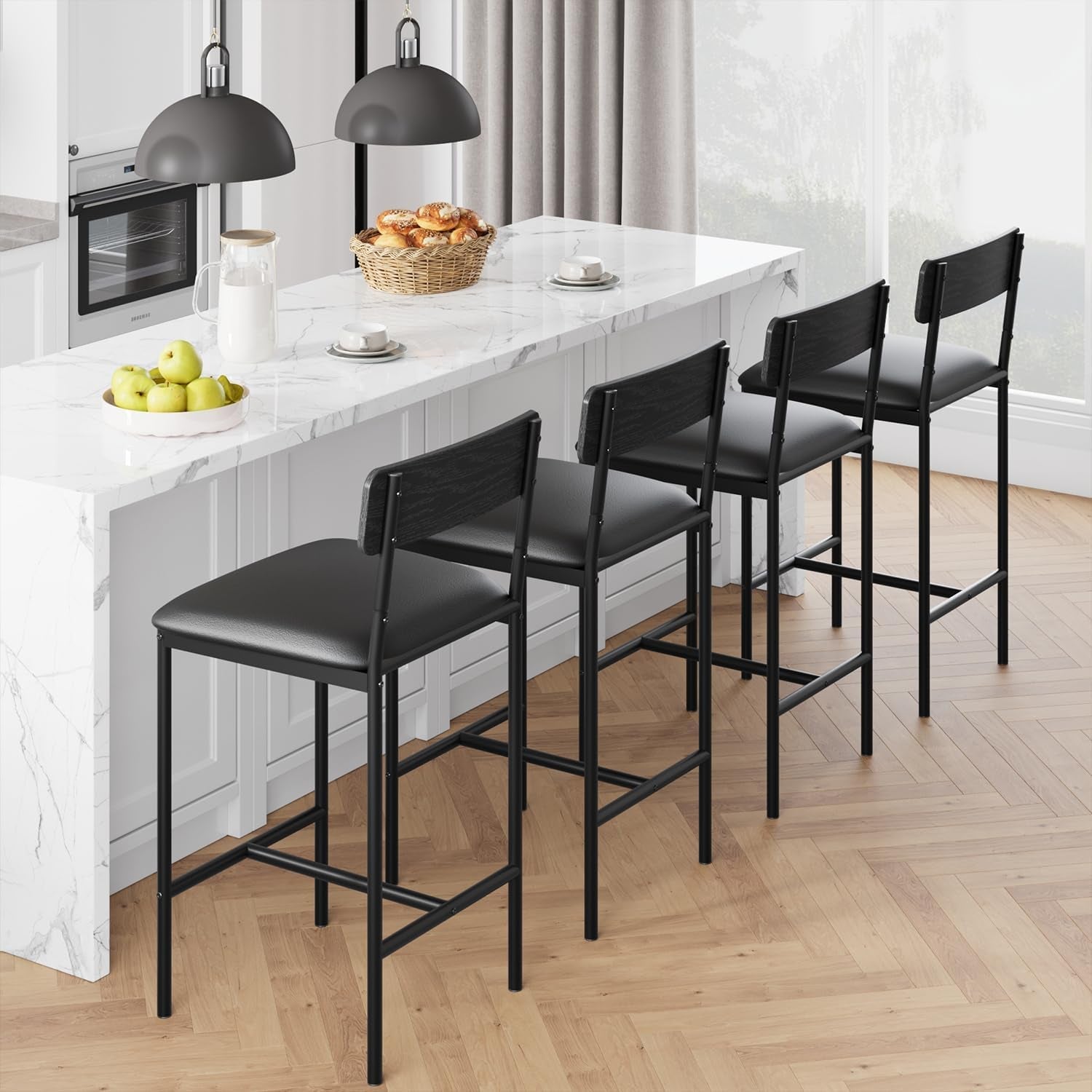 Bar Stools Four Pack With Back 25.5 Inch Rustic Black-1