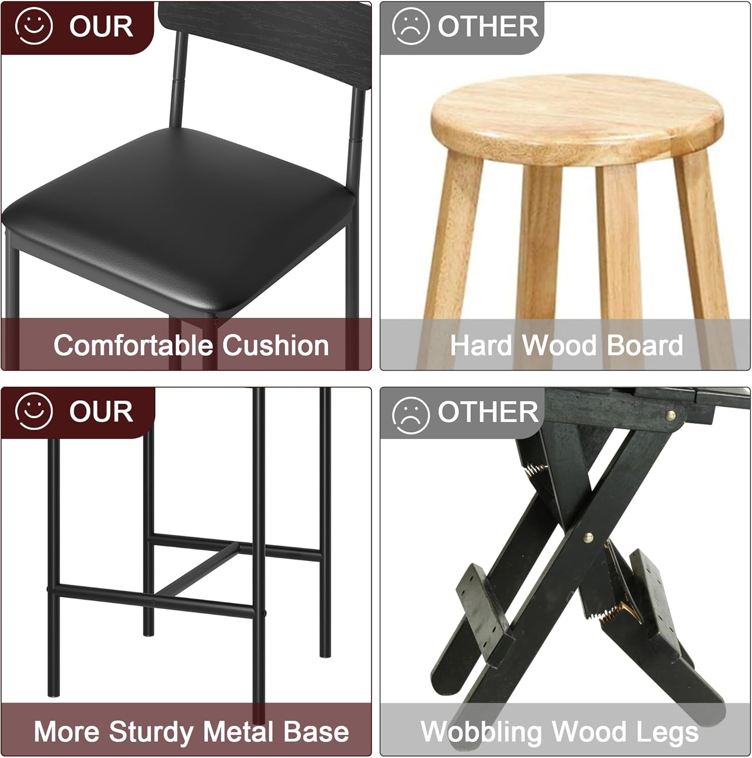 Bar Stools Four Pack With Back 25.5 Inch Rustic Black-3