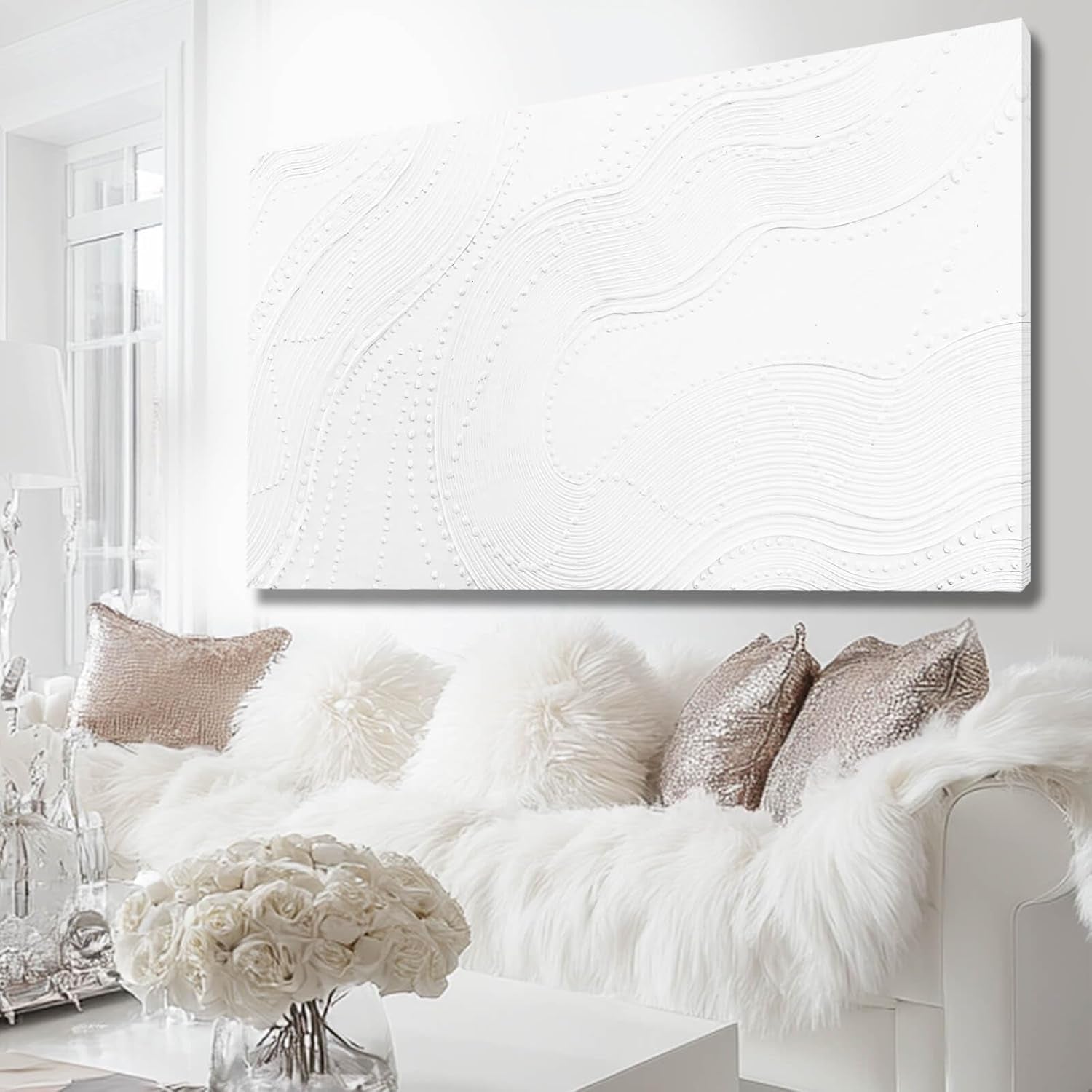 White Textured Abstract Canvas Wall Art 24x48 Inches-1