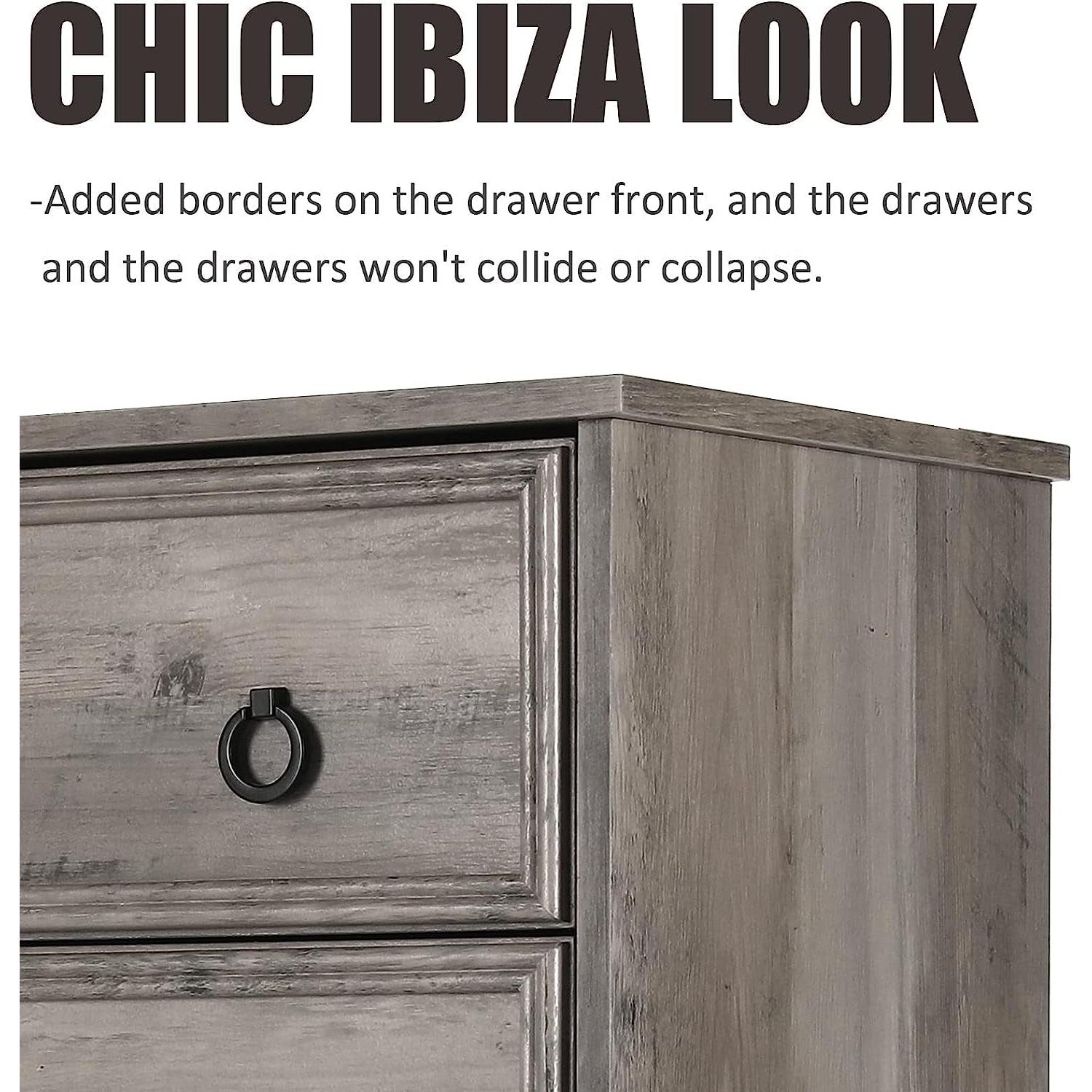 Gray Wash Tall Dresser with 6 Drawers for Bedroom Storage-3