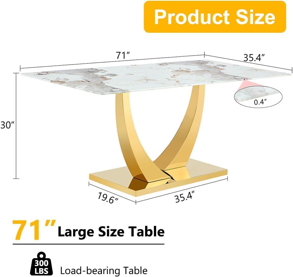 SeventyOneInch Faux Marble Dining Table Gold Finish-1