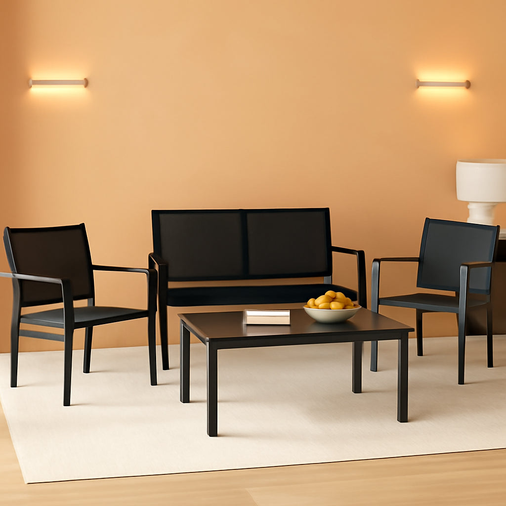 4 Piece Black Patio Furniture Set Outdoor Lounge Chairs-0