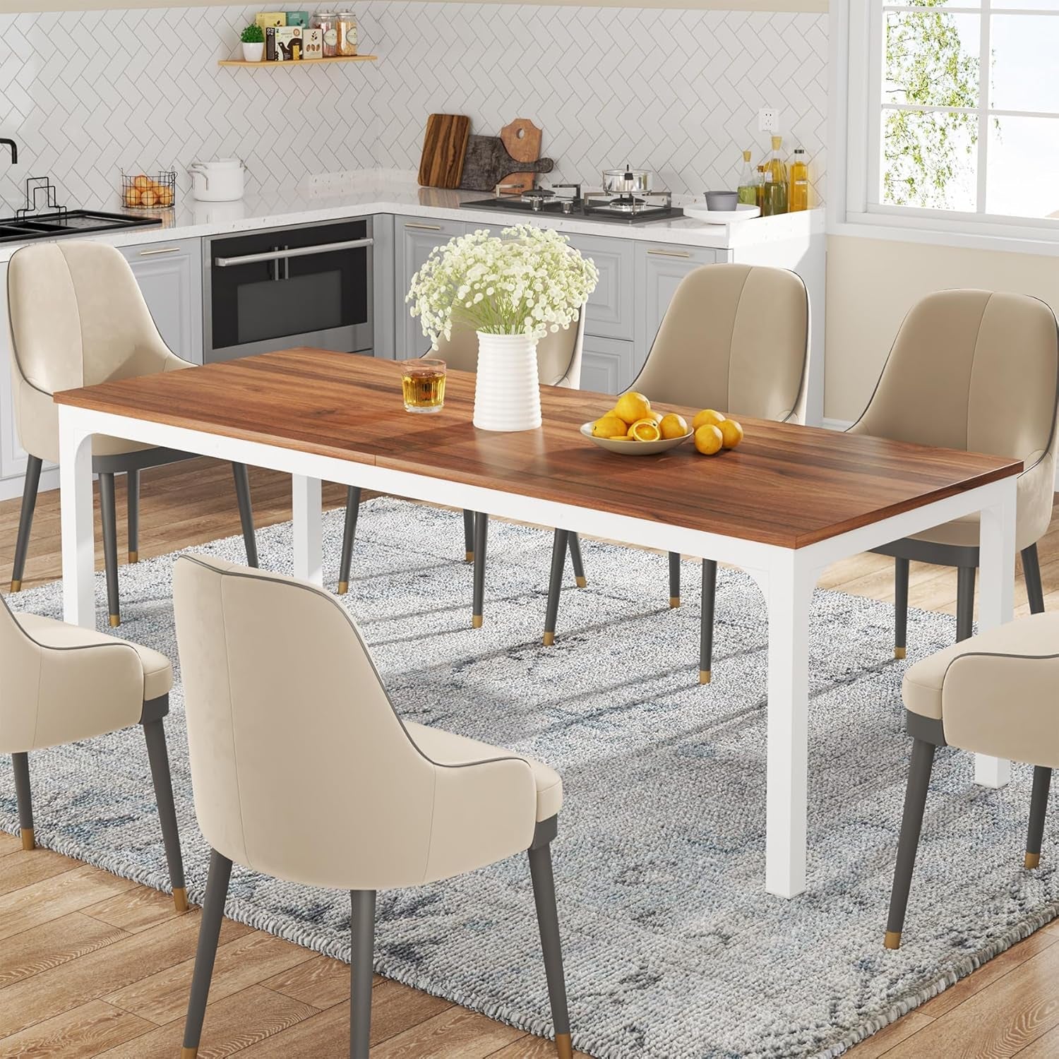 Dining Table for 6-8 People, 78-Inch Large Narrow Long Rectangular Kitchen Dinner Table, 8 Seat Rustic Wood Dining Room Table for Kitchen, Living Room (Only Table) (Walnut)-1