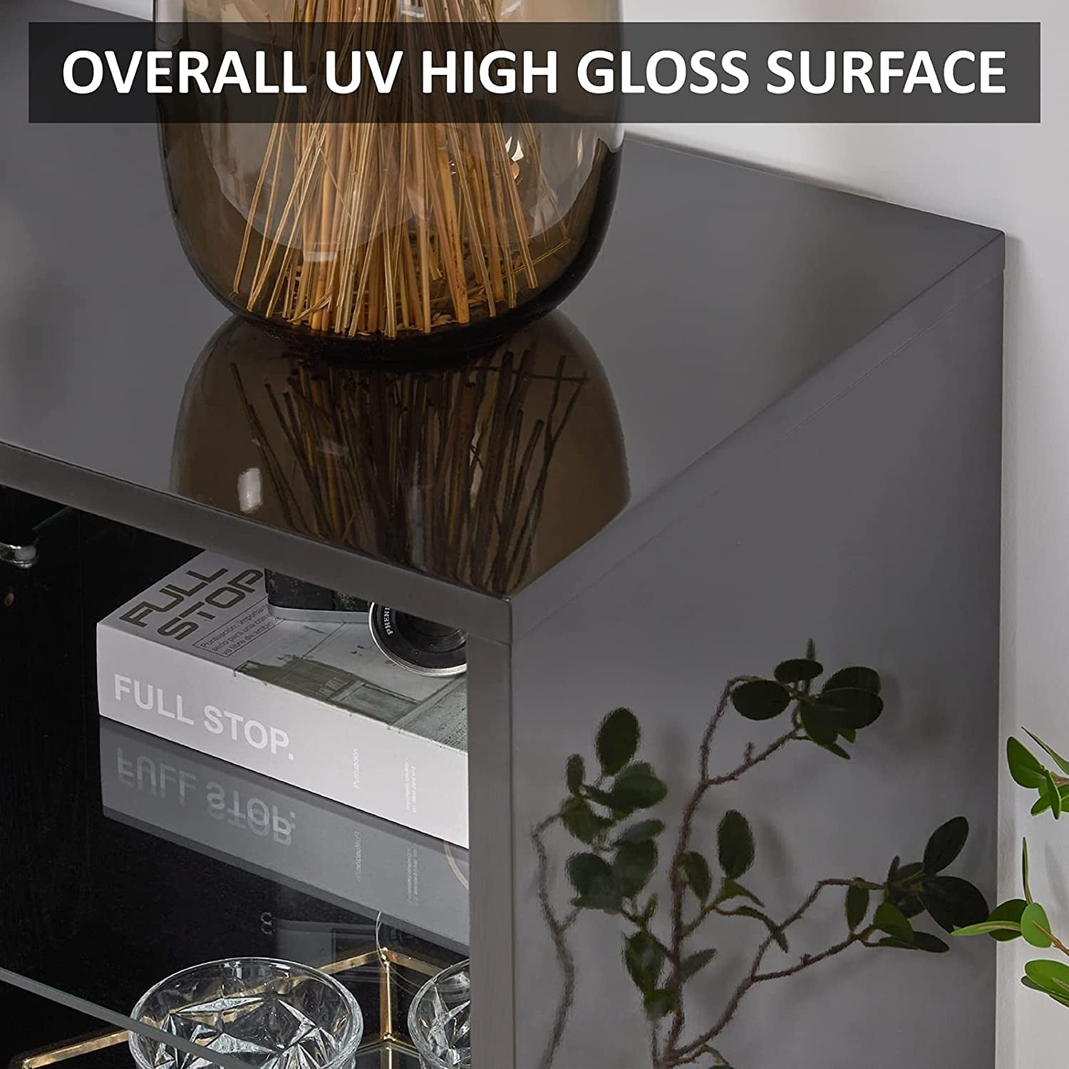 Modern TV Stand with Electric Fireplace and LED Lights-2