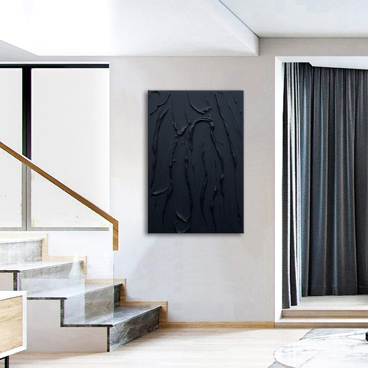 Black Wall Art 24X36 Inches Canvas Thick Textured OilPainting-3