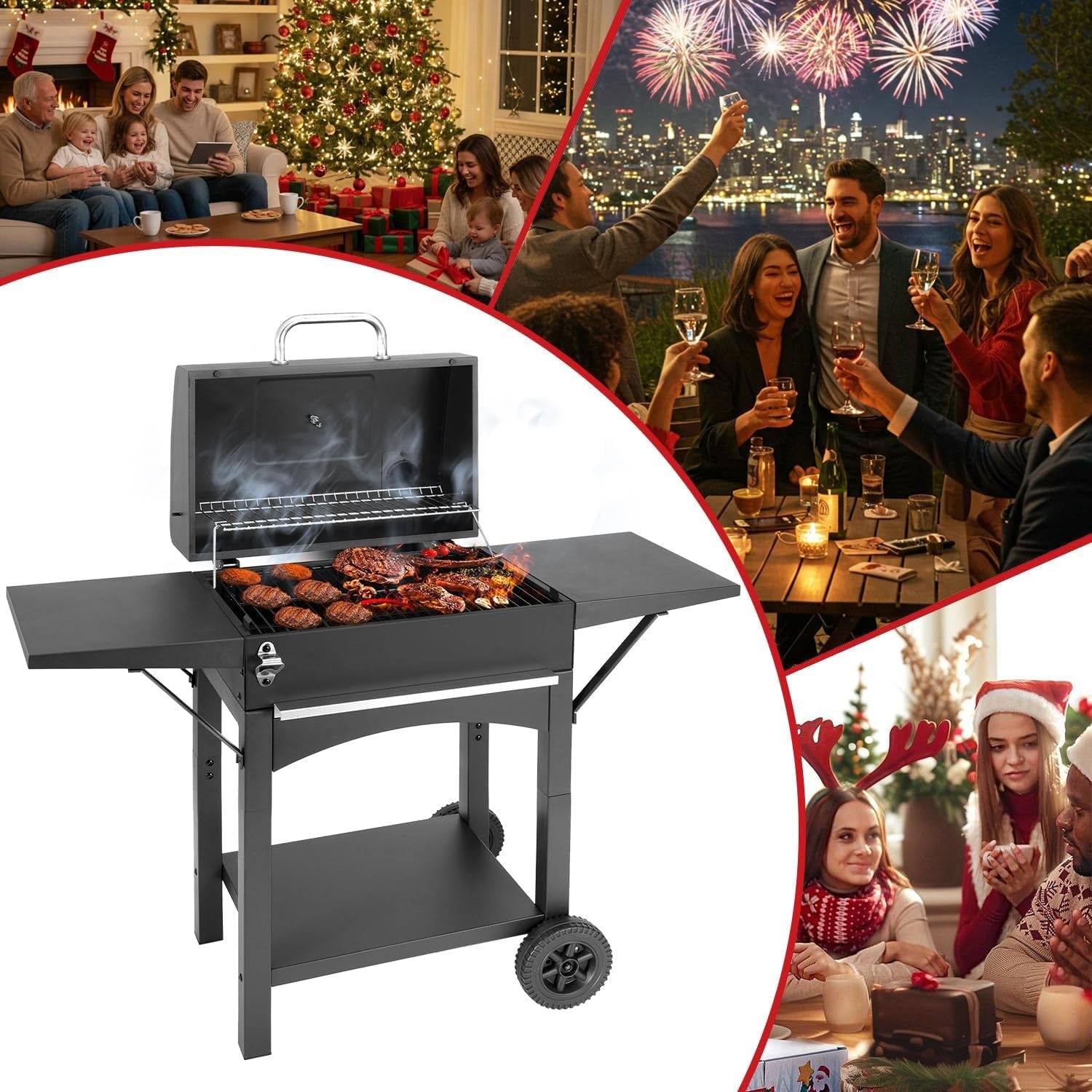 Charcoal Grill With Side Shelf Outdoor 353 Square Inches Grill Area