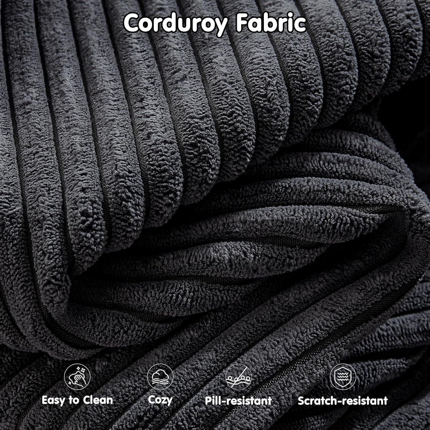 104" Cloud Sectionl Couch with L-Shpe Chise,Modern Modulr Sof with Deep Set, Upholstered Couches for Living Room Bedroom,No ssembly Required, Grey (Corduroy Fbric)-4