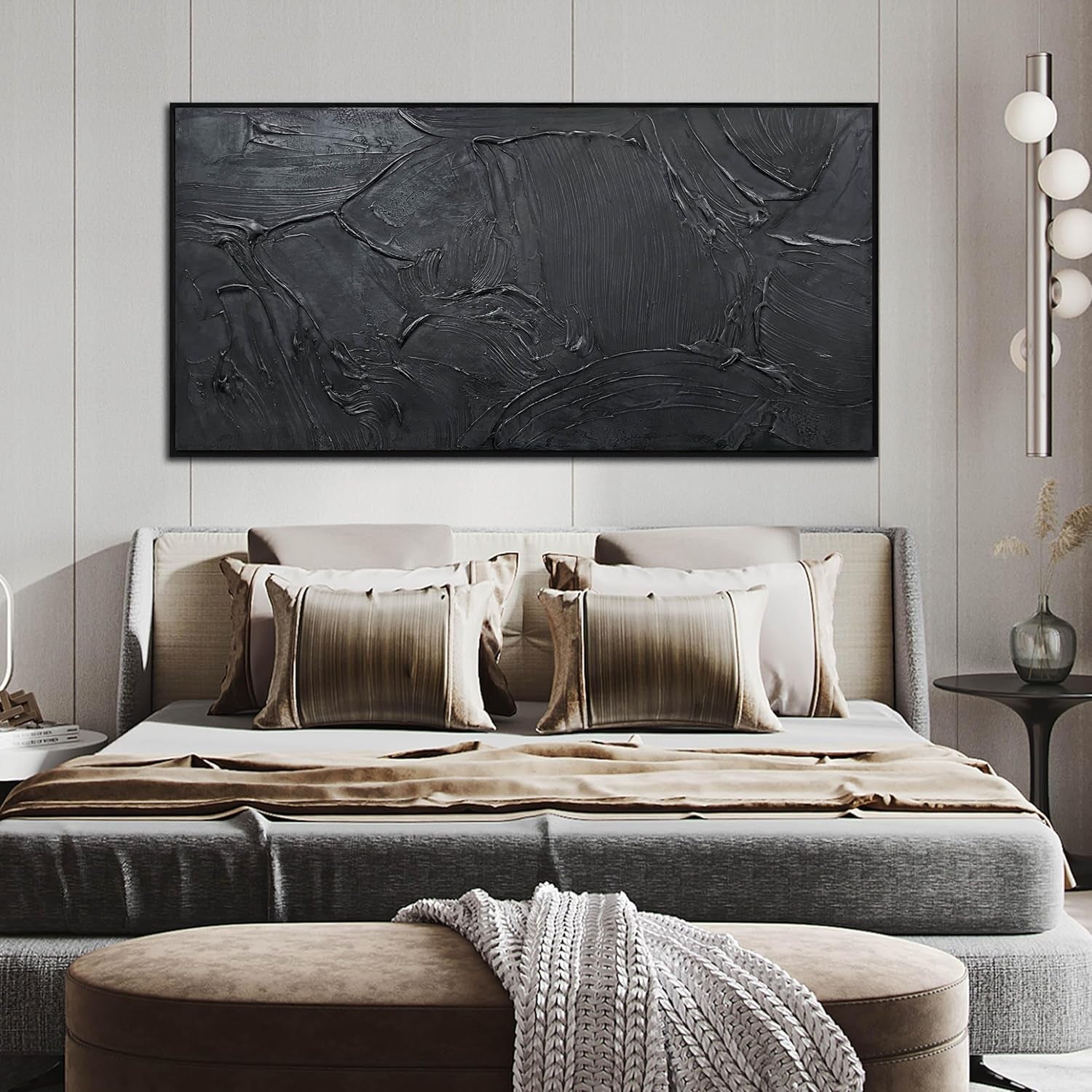 Black Abstract Canvas Wall Art 59x29 Oversized Gallery Premium-1