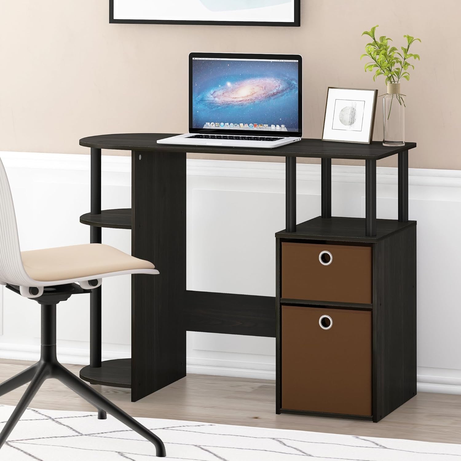 Jaya Brown Computer Study Desk With Storage Bins And Shelf-1