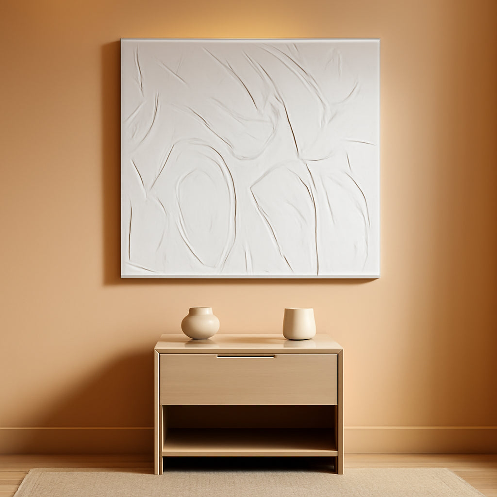 Abstract White Textured Wall Art 58x29 Inches Handmade-0