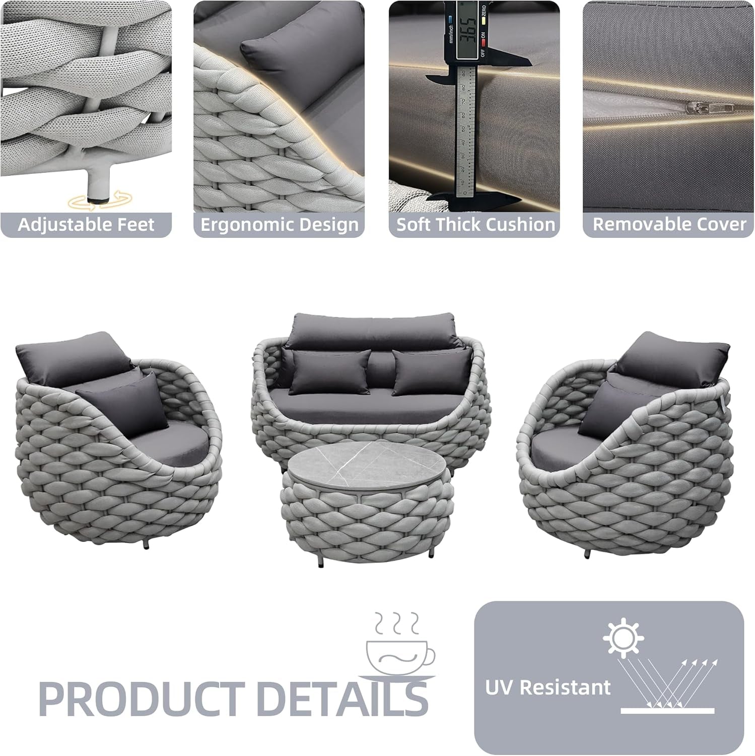 Six Piece Aluminum Patio Furniture Set With Cushions-3