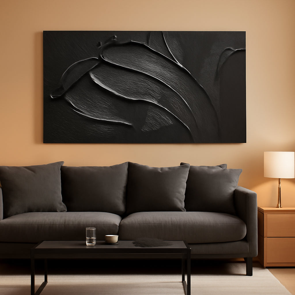 Black Abstract Wall Art Textured Large 29x58 Inches-0