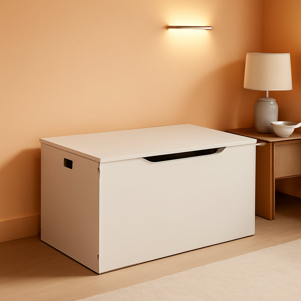 White Toy Storage Chest Bench FourCubicFeet FlipTopLid-0