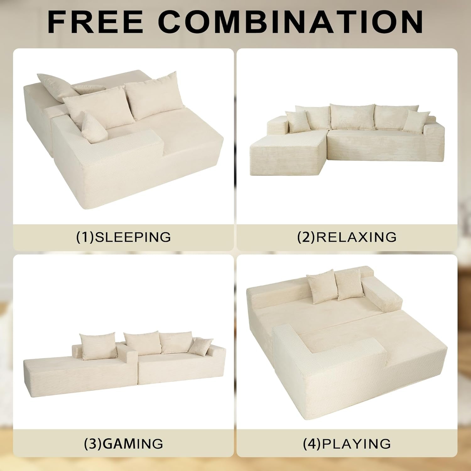 Beige L-Shape Modular Sectional Couch for Living Room-4