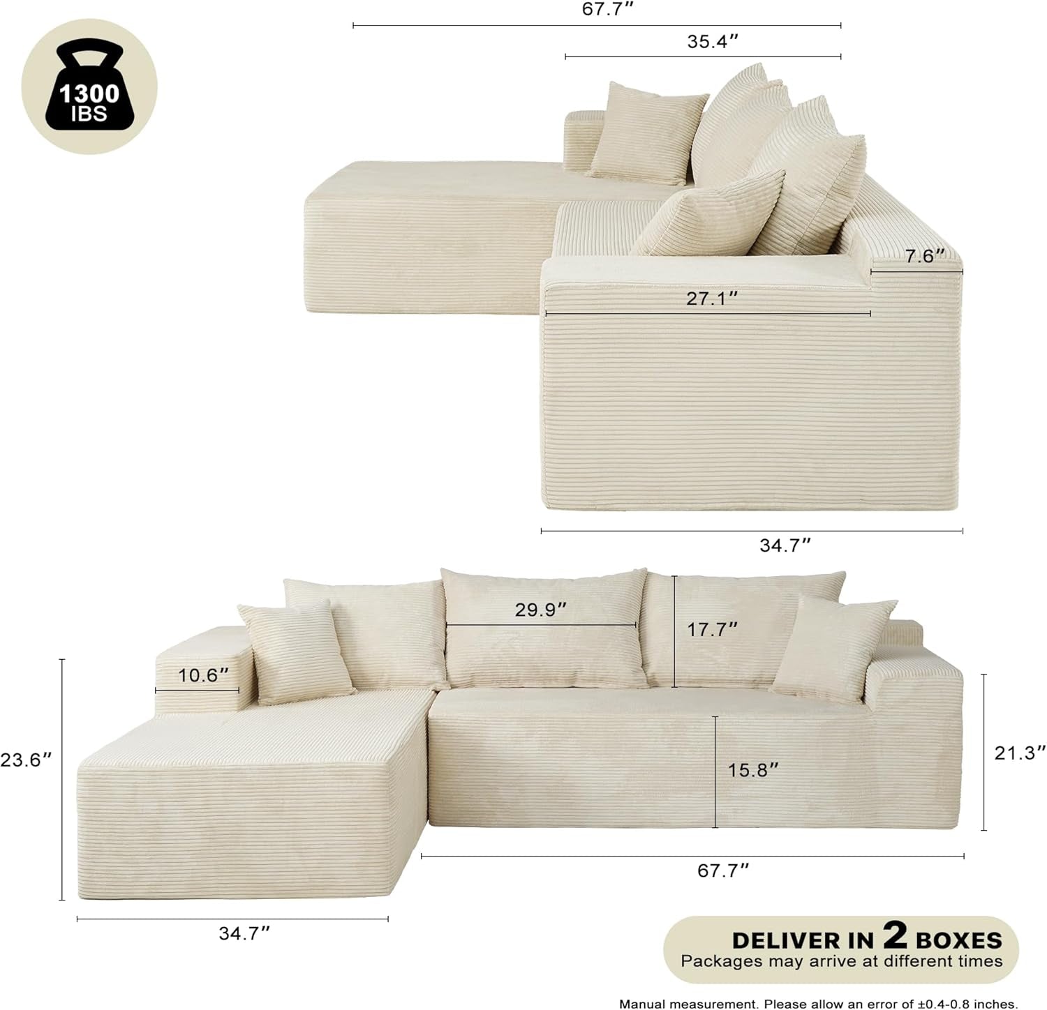 Beige L-Shape Modular Sectional Couch for Living Room-1