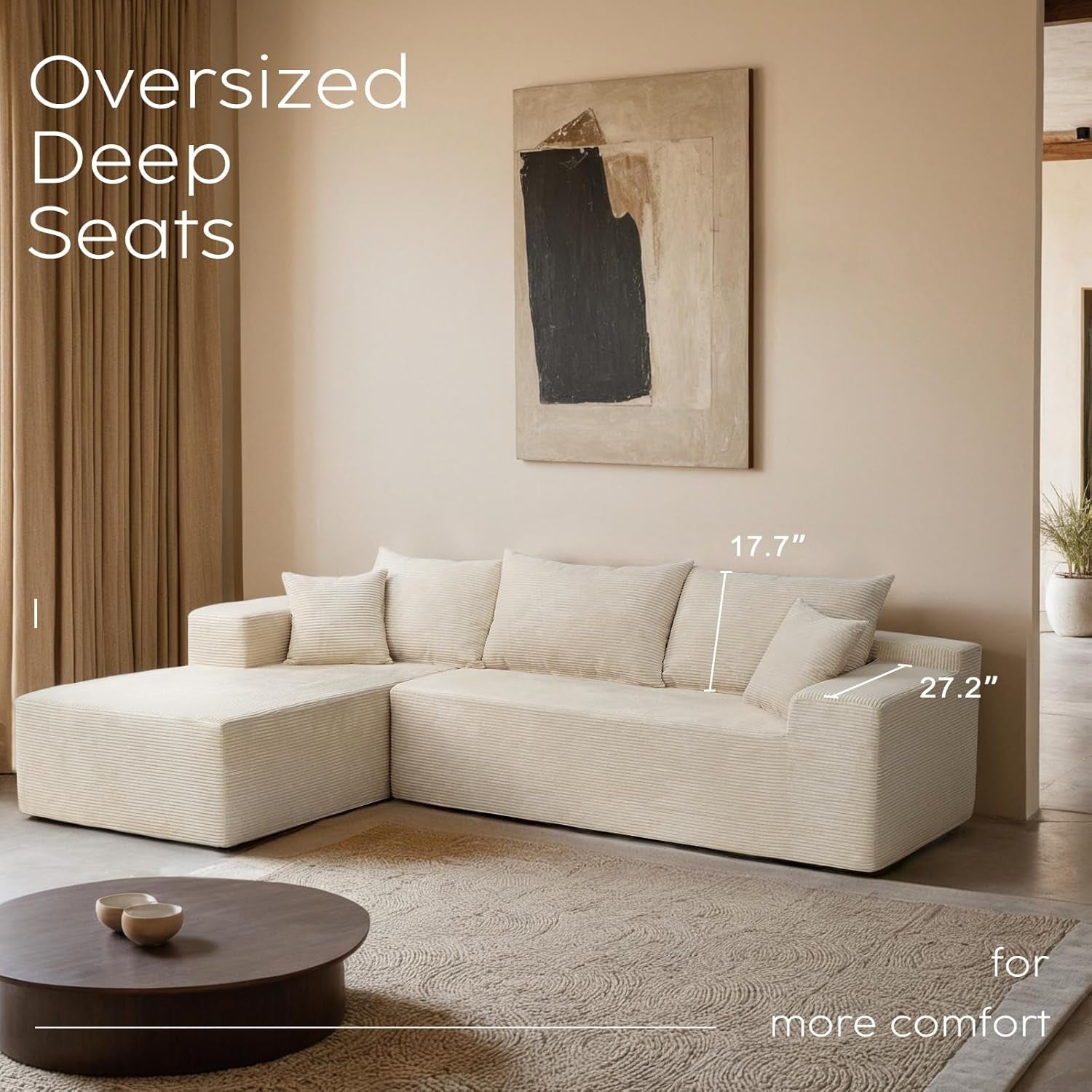 Beige L-Shape Modular Sectional Couch for Living Room-2