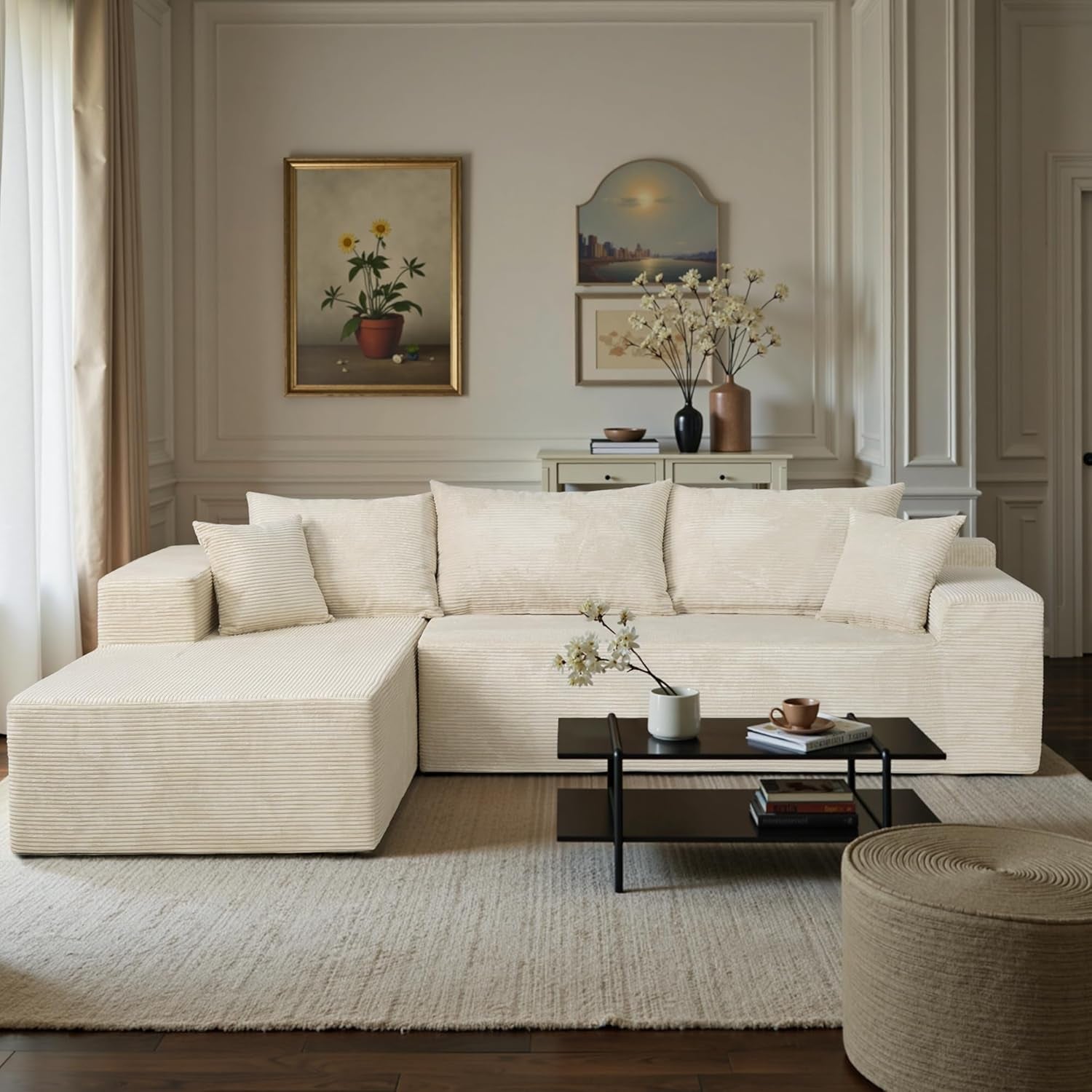 Beige L-Shape Modular Sectional Couch for Living Room-3