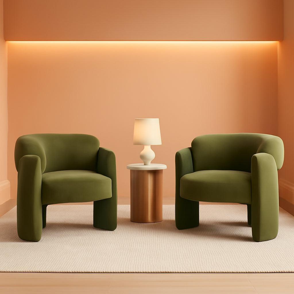 Velvet Accent Chair Set Of 2 Green Barrel Armchairs-0