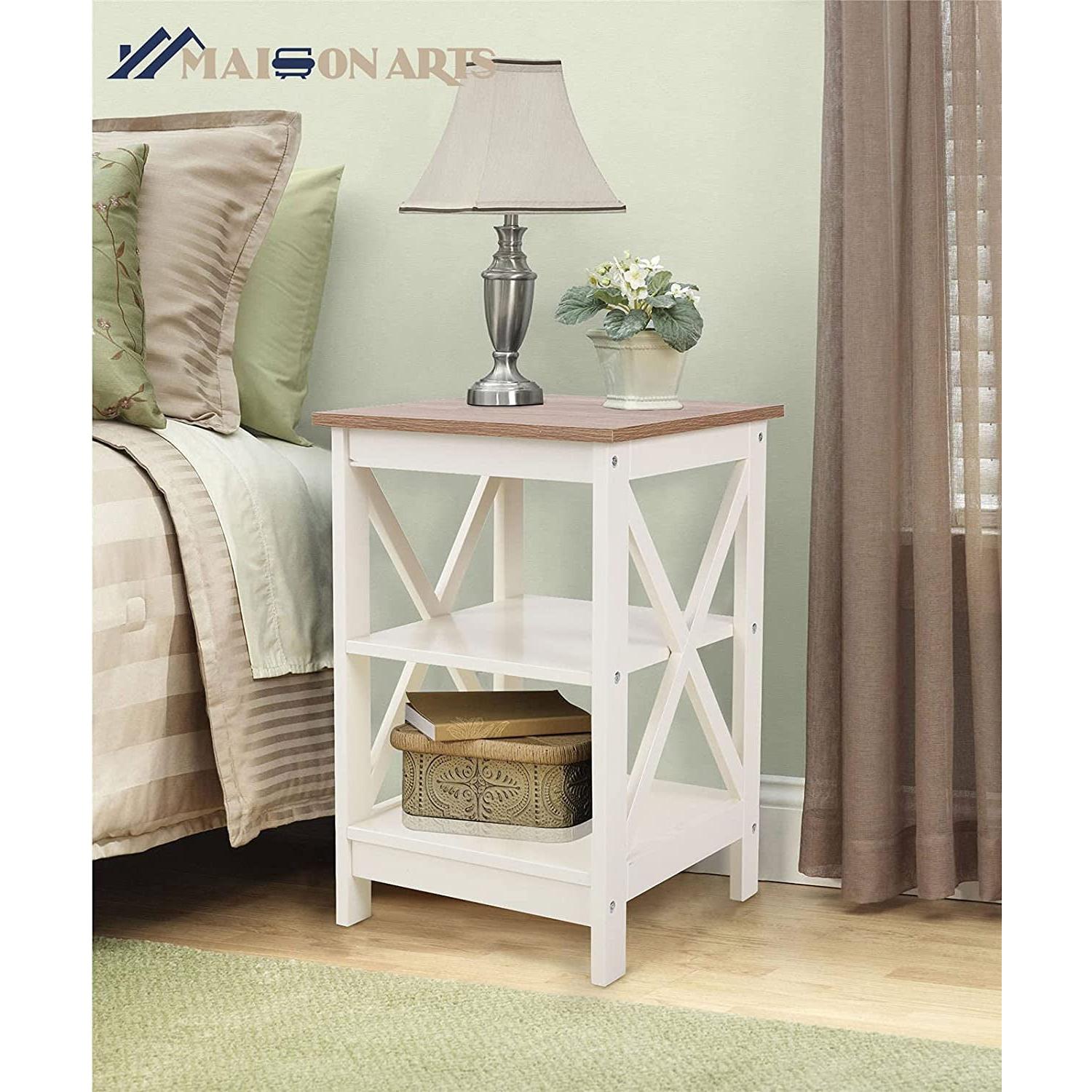 Rustic Ivory Nightstands Set of 2 with Storage-3