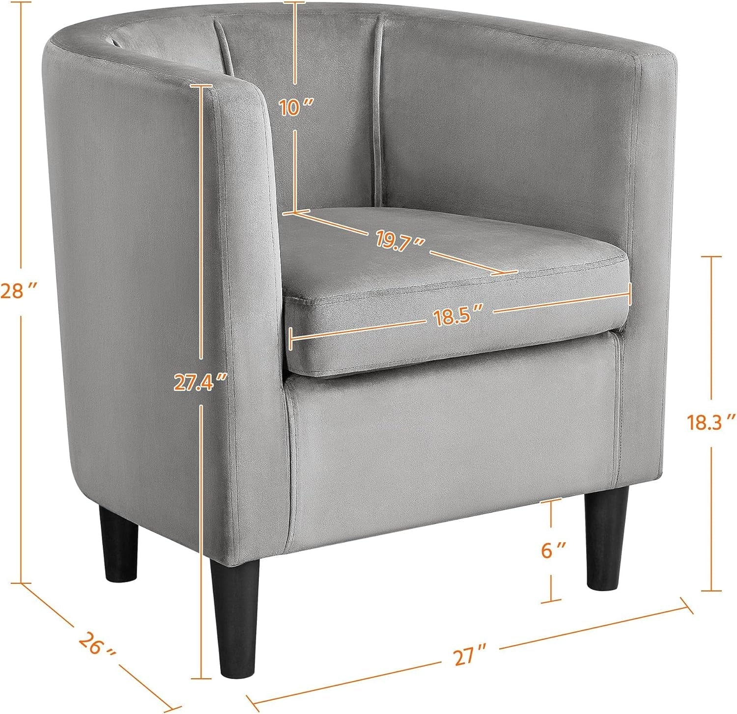 Velvet Contemporary Accent Chair Gray Large Comfort-2