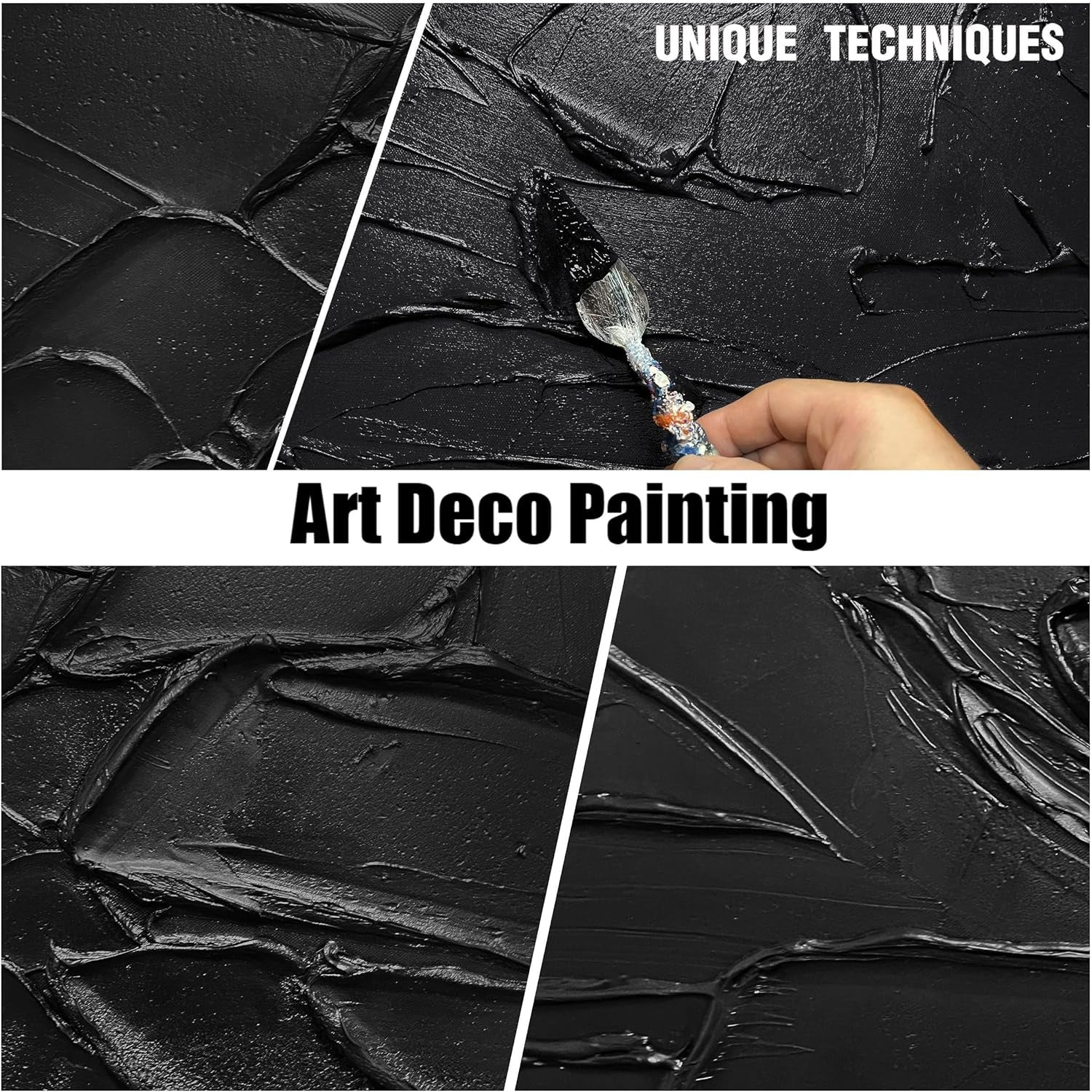 Black Hand Painted Textured Wall Art Decorative 40x20-4