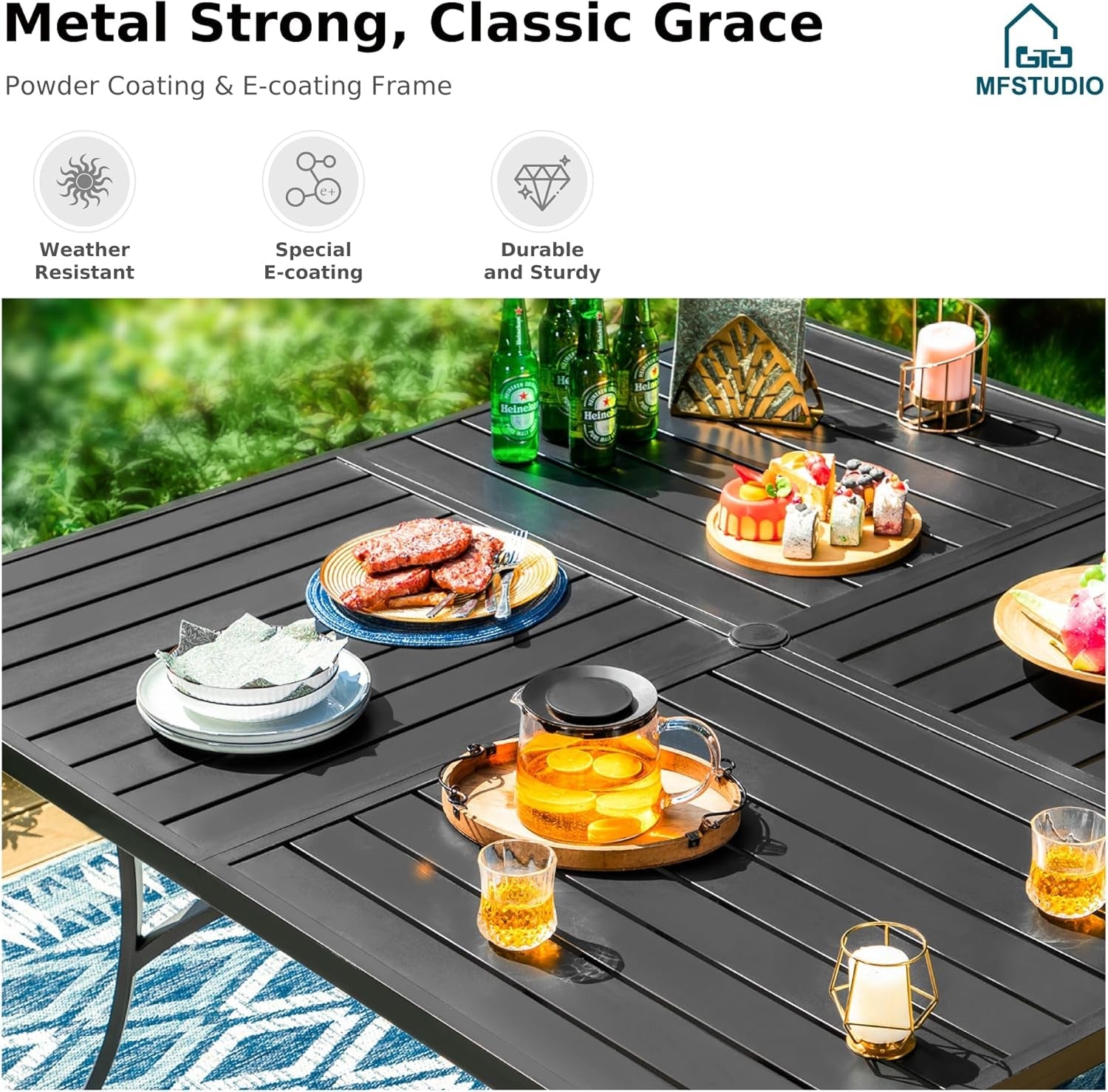9 Piece Patio Dining Set 60 Inch Square Table Blue-3