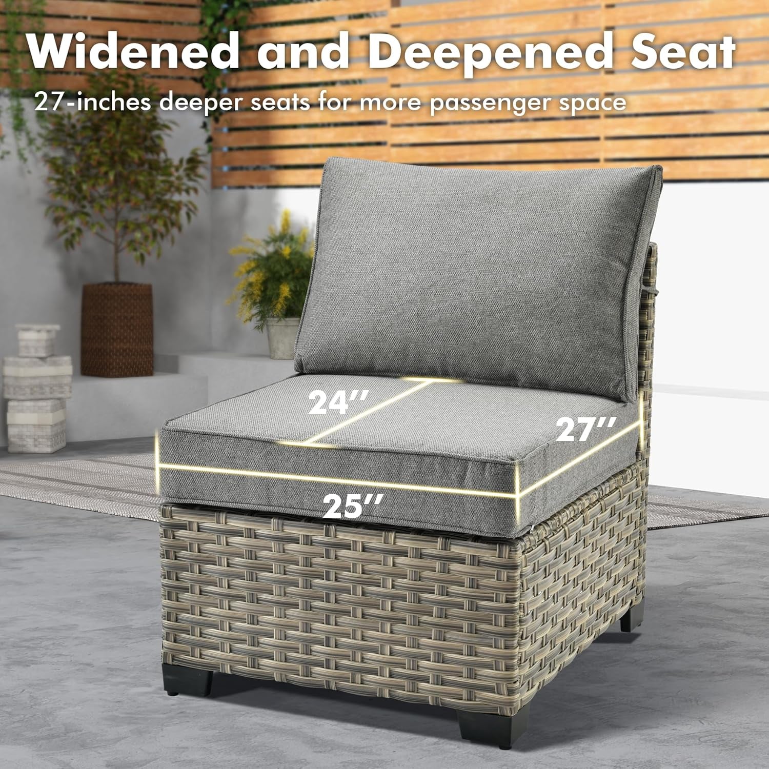 Dark Gray Wicker Patio Furniture Set 6 Pieces Cushioned-2