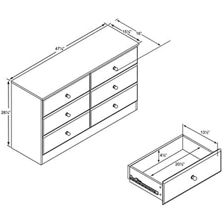 White Six Drawer Double Dresser For Bedroom Storage-2