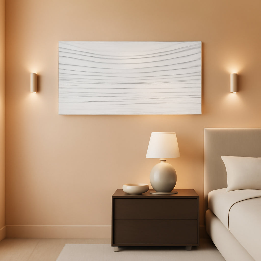 White Textured Abstract Canvas Wall Art 24x48 Inches-0