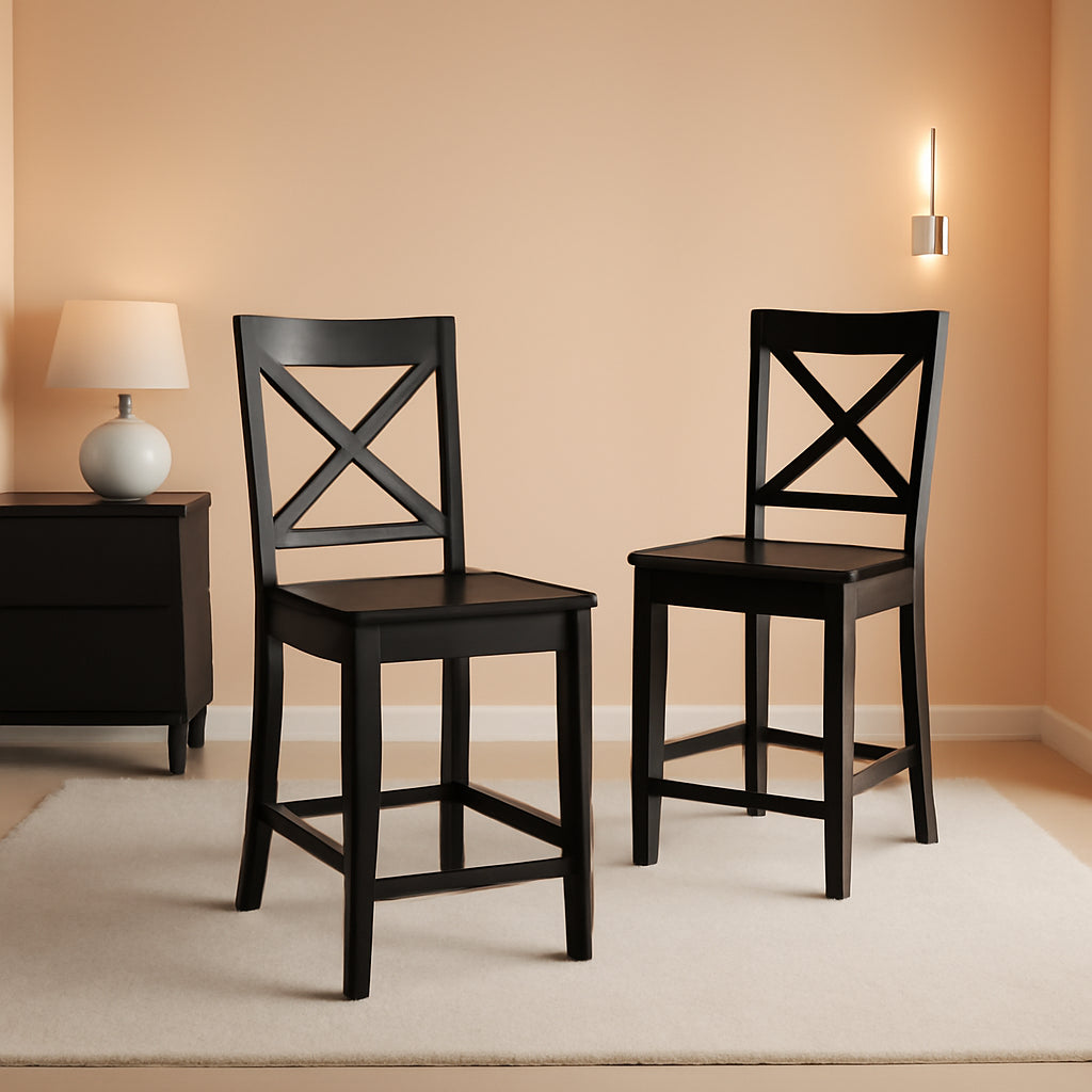 24 Inch X Back Bar Stool Set With Contoured Seat Ergonomic-0