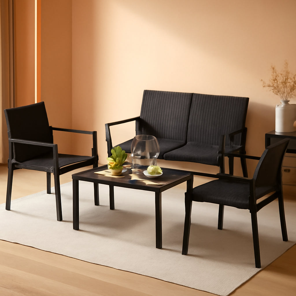 4 Piece Wicker Patio Conversation Set Black Coffee Table-0