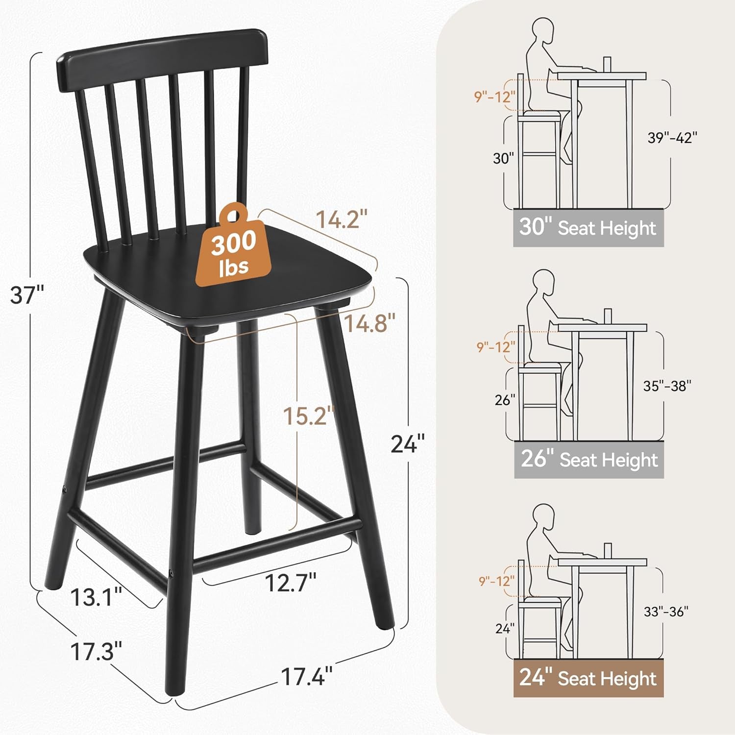 Classic Wooden Bar Stools Set of Four for Kitchen-1