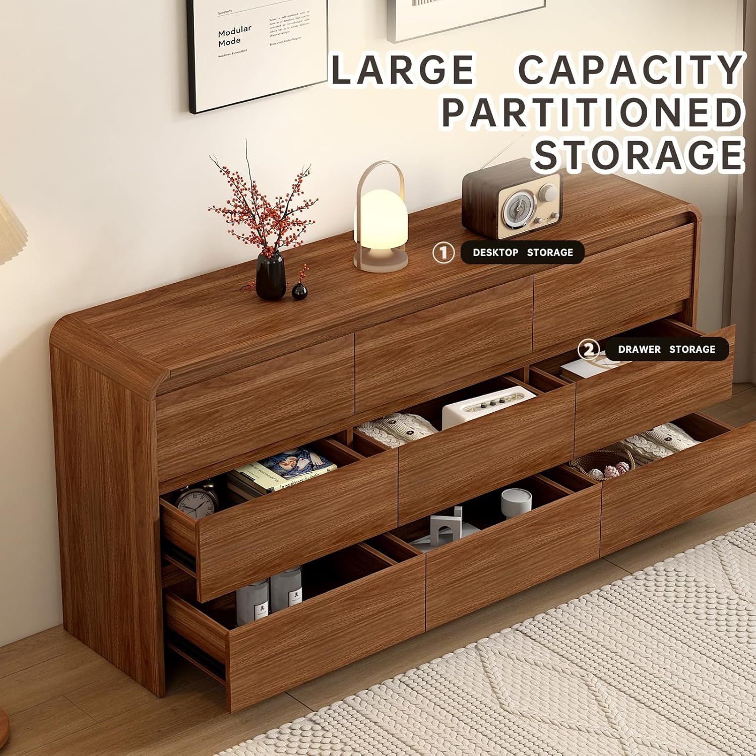 63 Inch Dresser With Curved Safety Edges Six Drawers-3