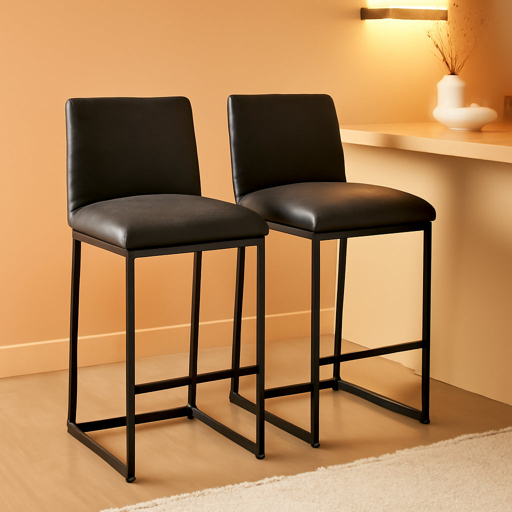 24 Inch Dark Gray Leather Counter Height Bar Stools Set 2-0