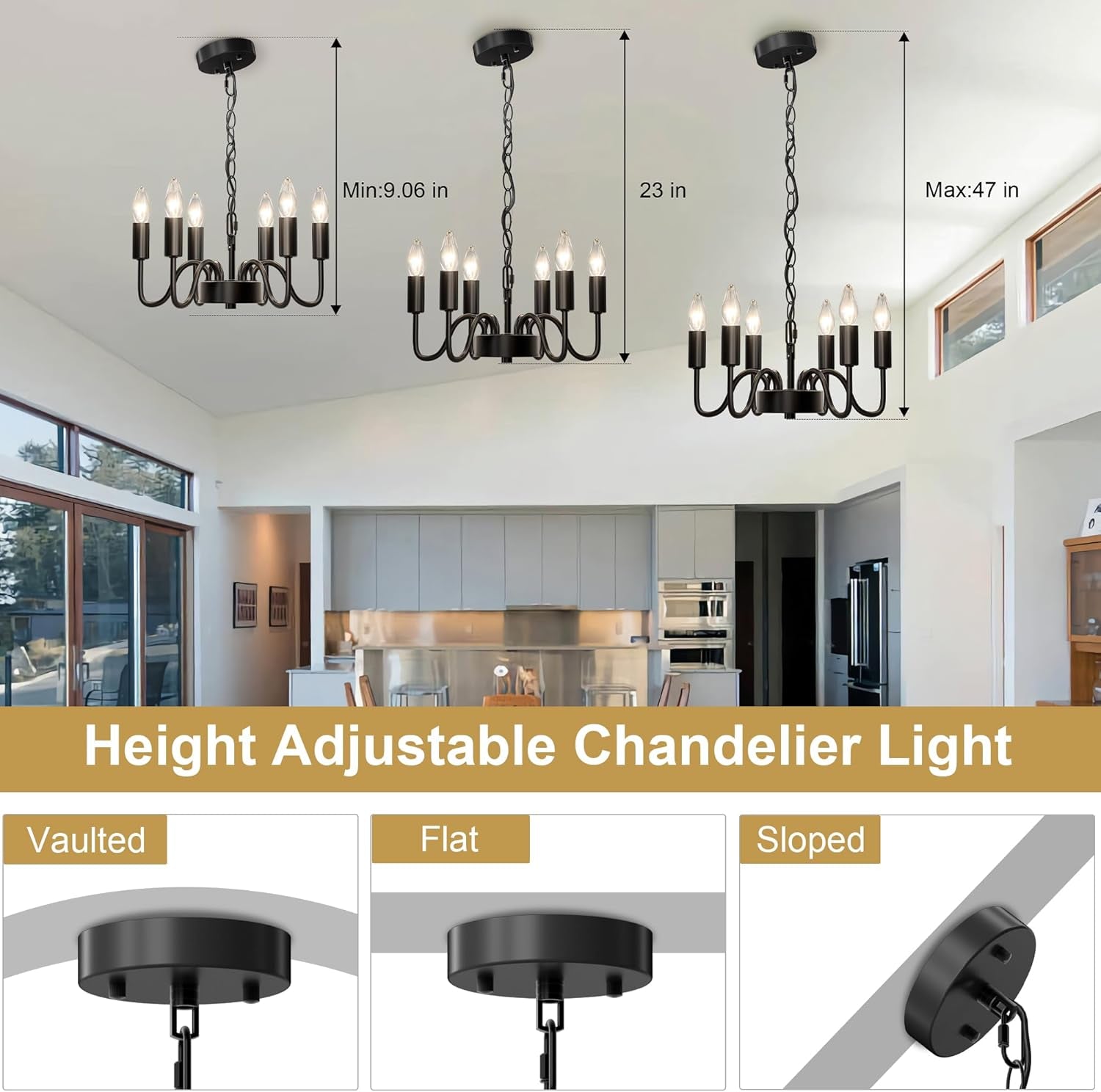 Black Industrial Farmhouse Chandelier With Adjustable Rope-2